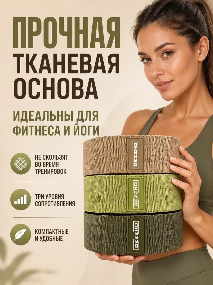 Резинки для фитнеса тканевые для ног и ягодиц набор 3шт