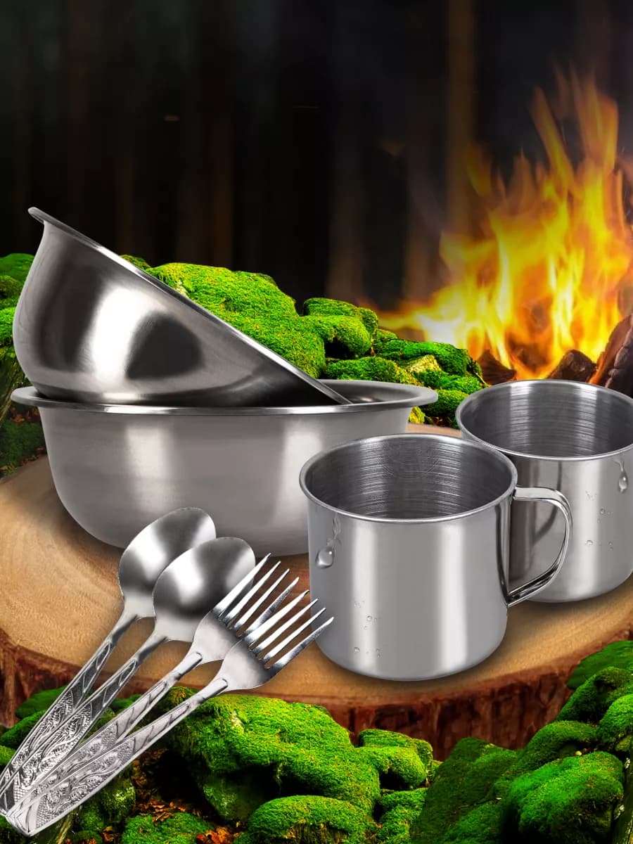 Набор 2 персоны походная металлическая посуда - фото 1