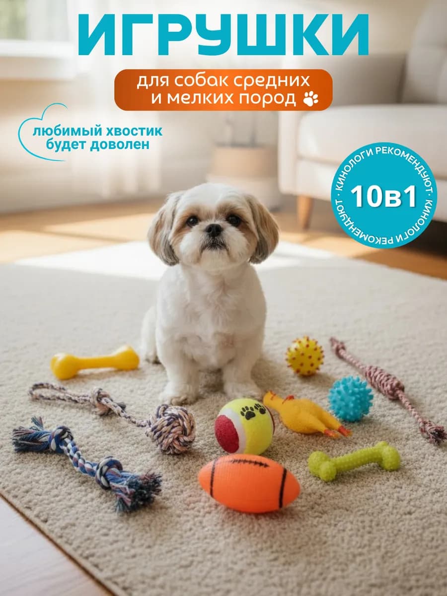 Игрушки для собак и щенков набор 10 в 1