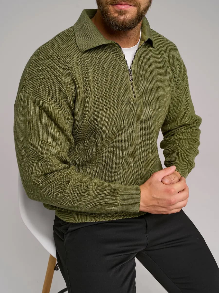 Свитер оверсайз с воротником вязаный теплый джемпер