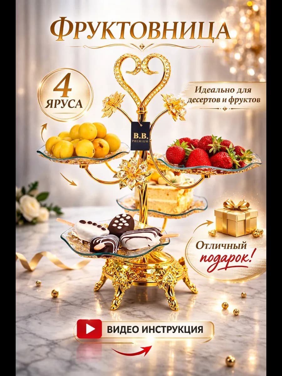 Фруктовница металлическая ваза для фруктов ярусная