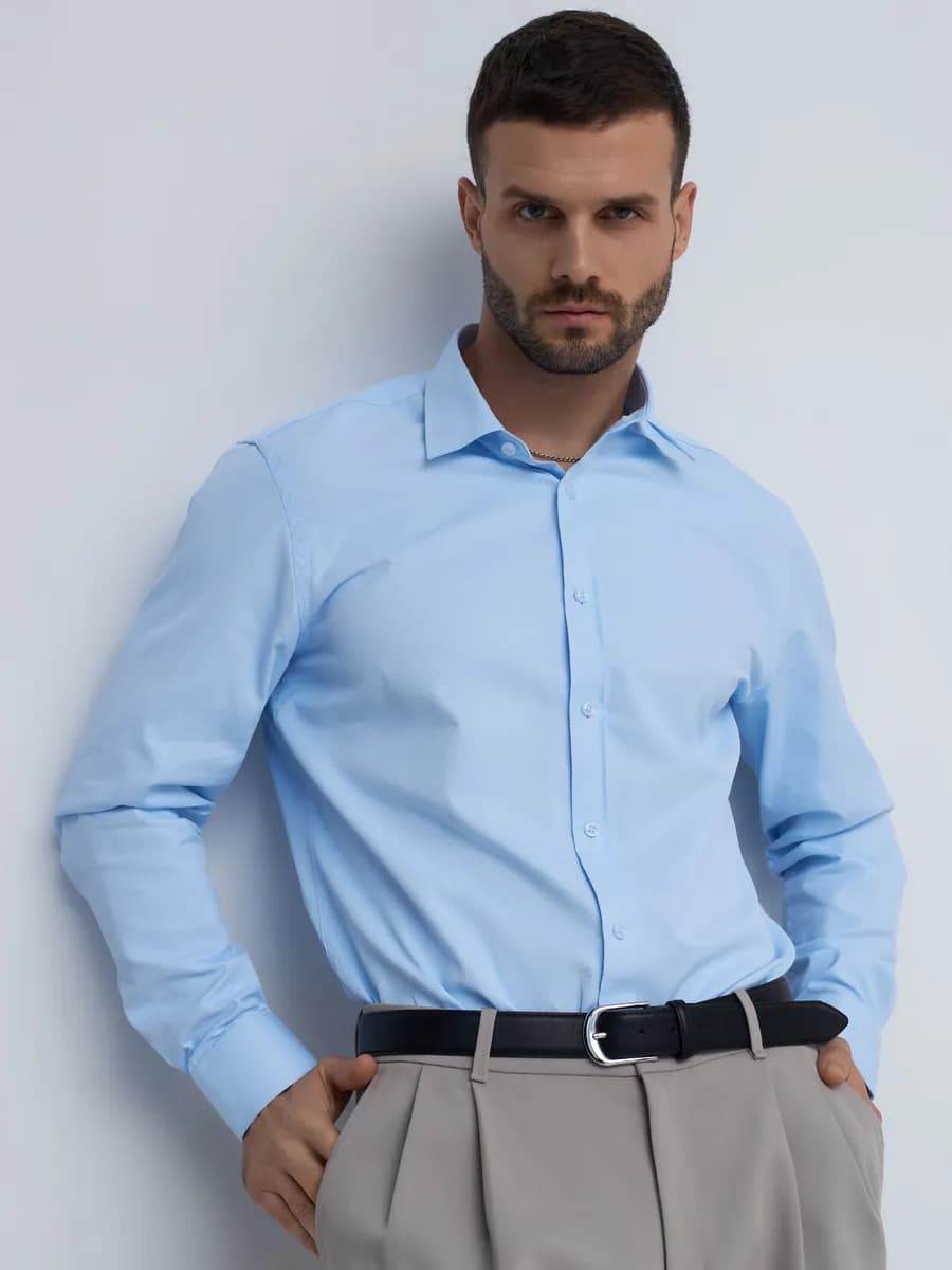 Рубашка с длинным рукавом полуприталенная классическая - фото 1