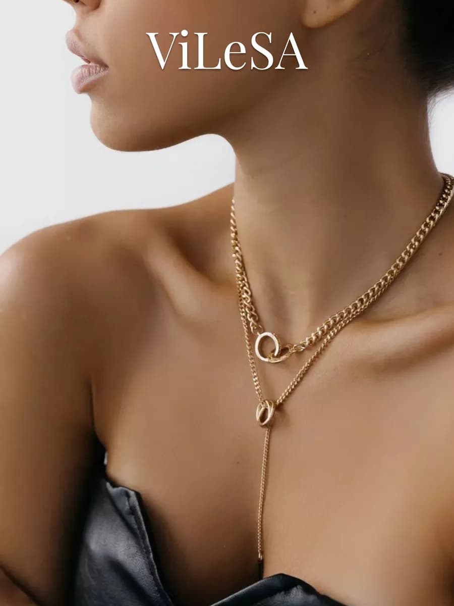 Колье на шею бижутерия цепочка многослойная с подвеской