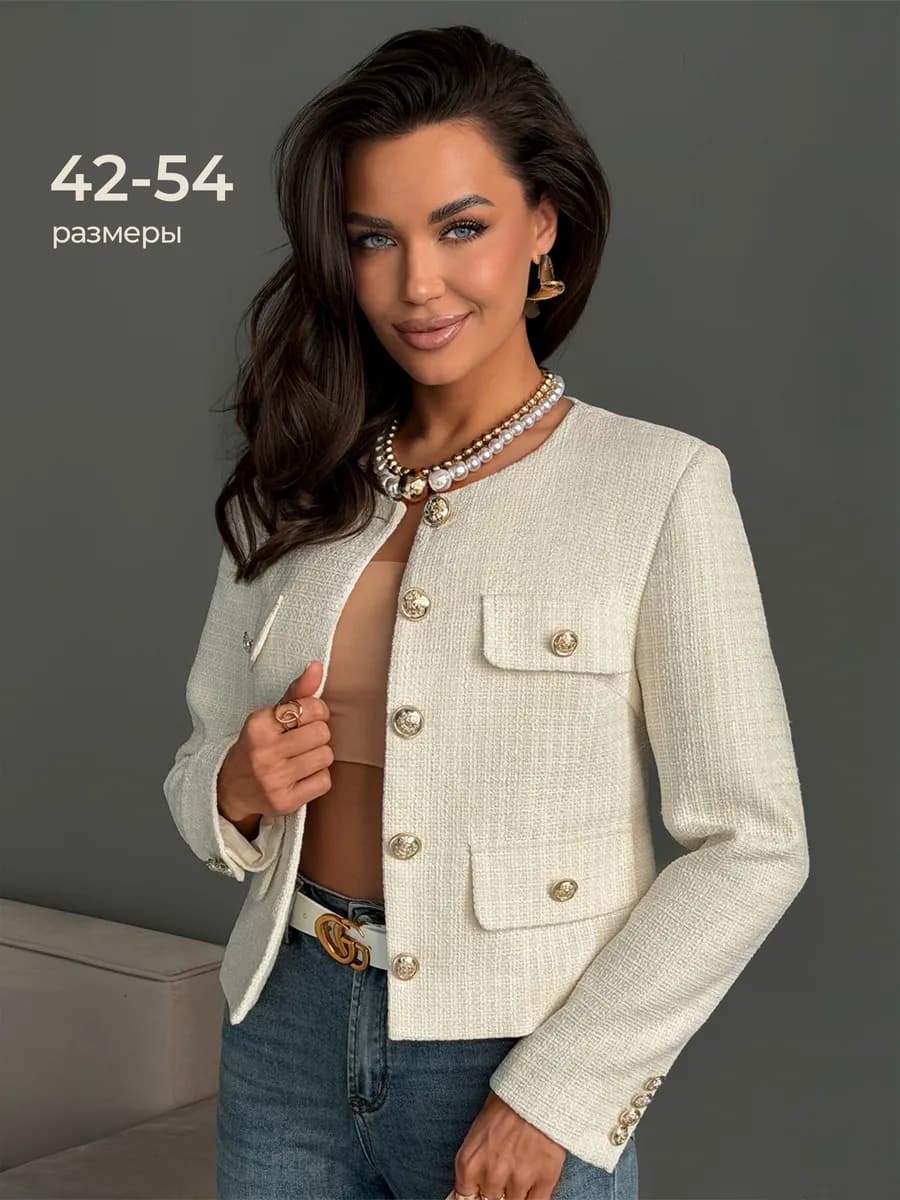 Жакет твидовый укороченный олд мани пиджак