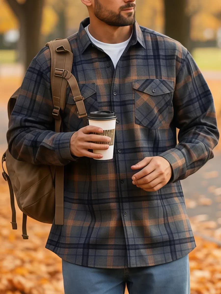 Рубашка теплая с длинным рукавом в клетку