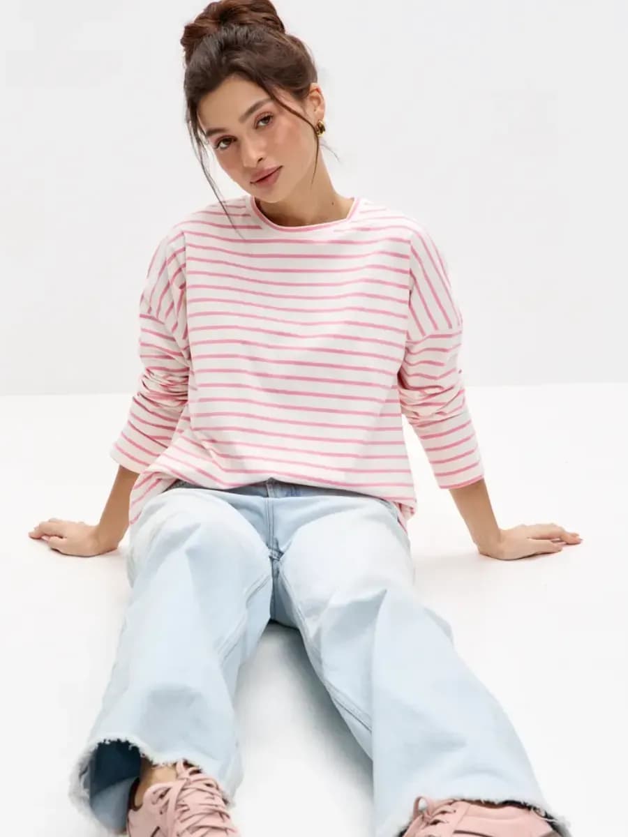 Лонгслив оверсайз в полоску тельняшка