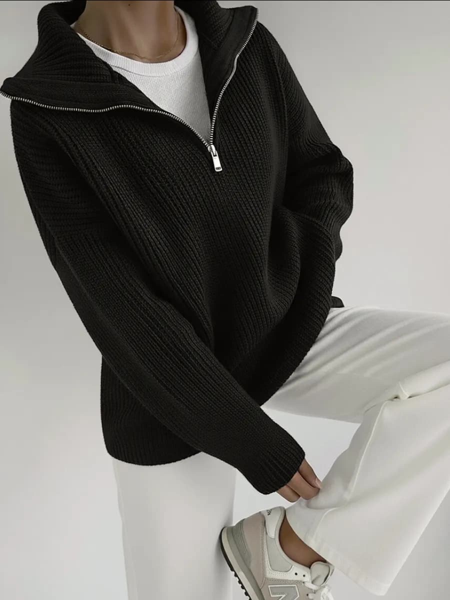 Удлиненный поло свитер оверсайз с горлом на молнии y2k