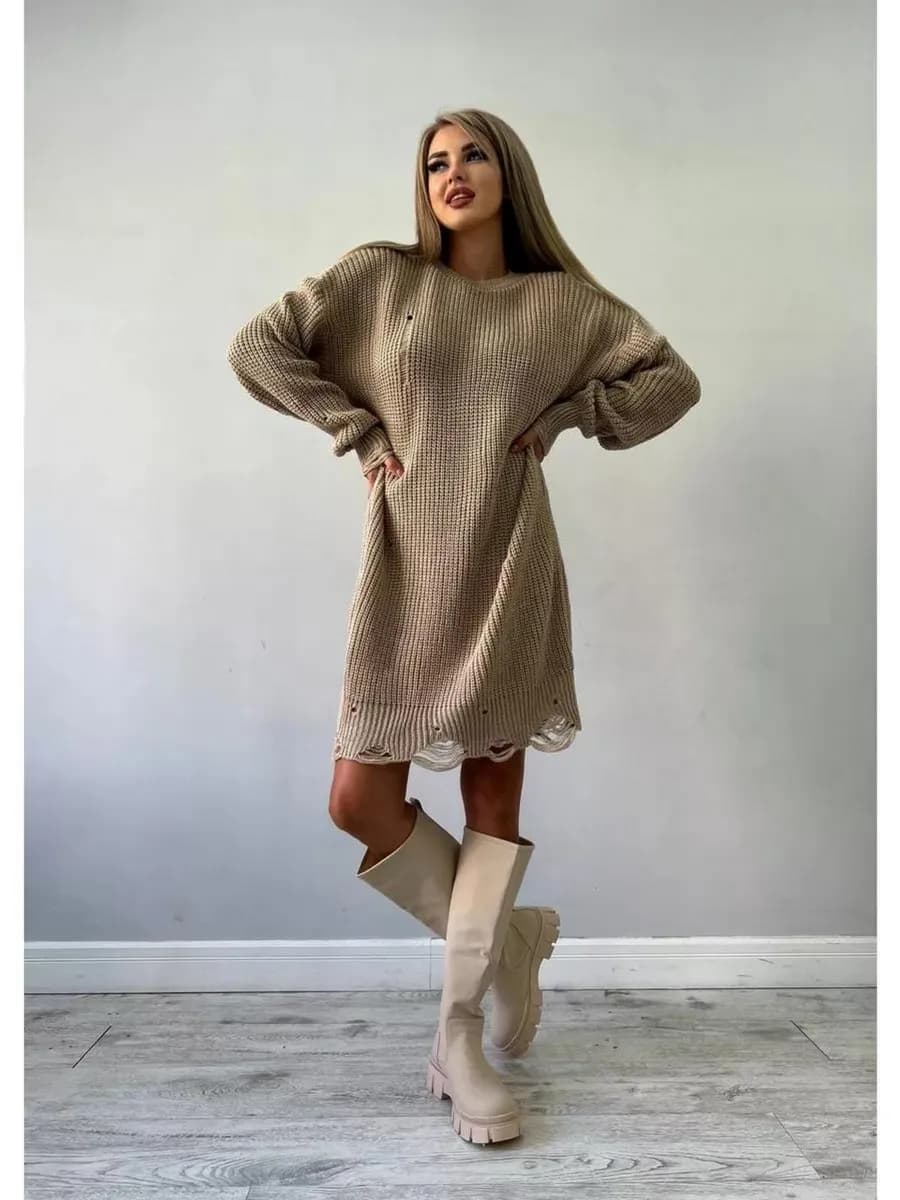 Платье свитер вязаное
