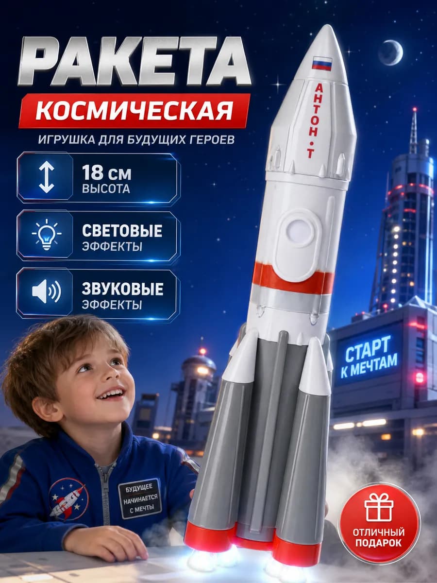 Ракета игрушка космическая интерактивная светящаяся модель
