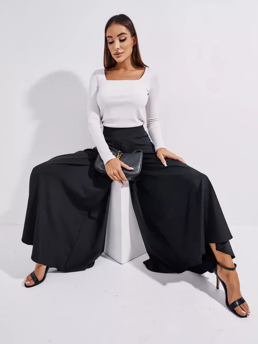 Брюки палаццо широкие черные на резинке