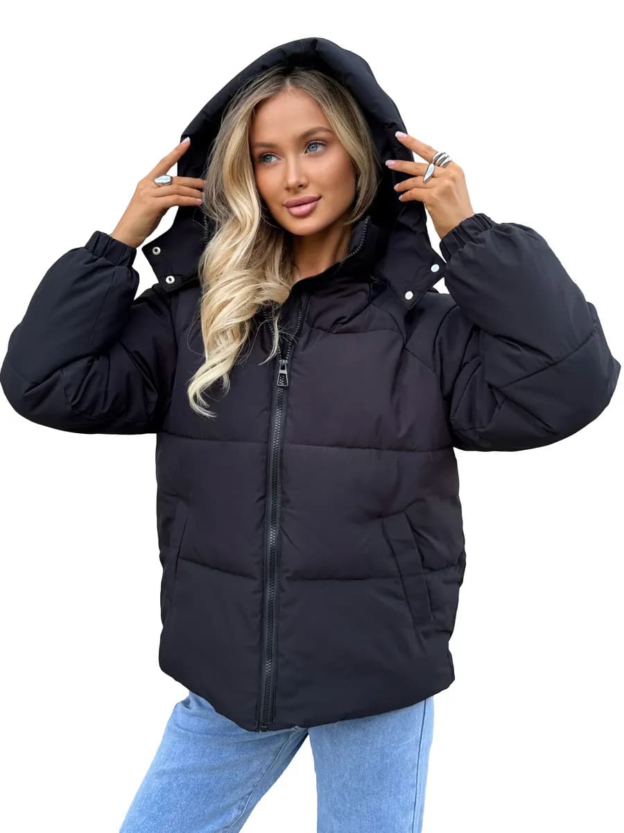 Куртка зимняя оверсайз короткая с капюшоном - фото 1