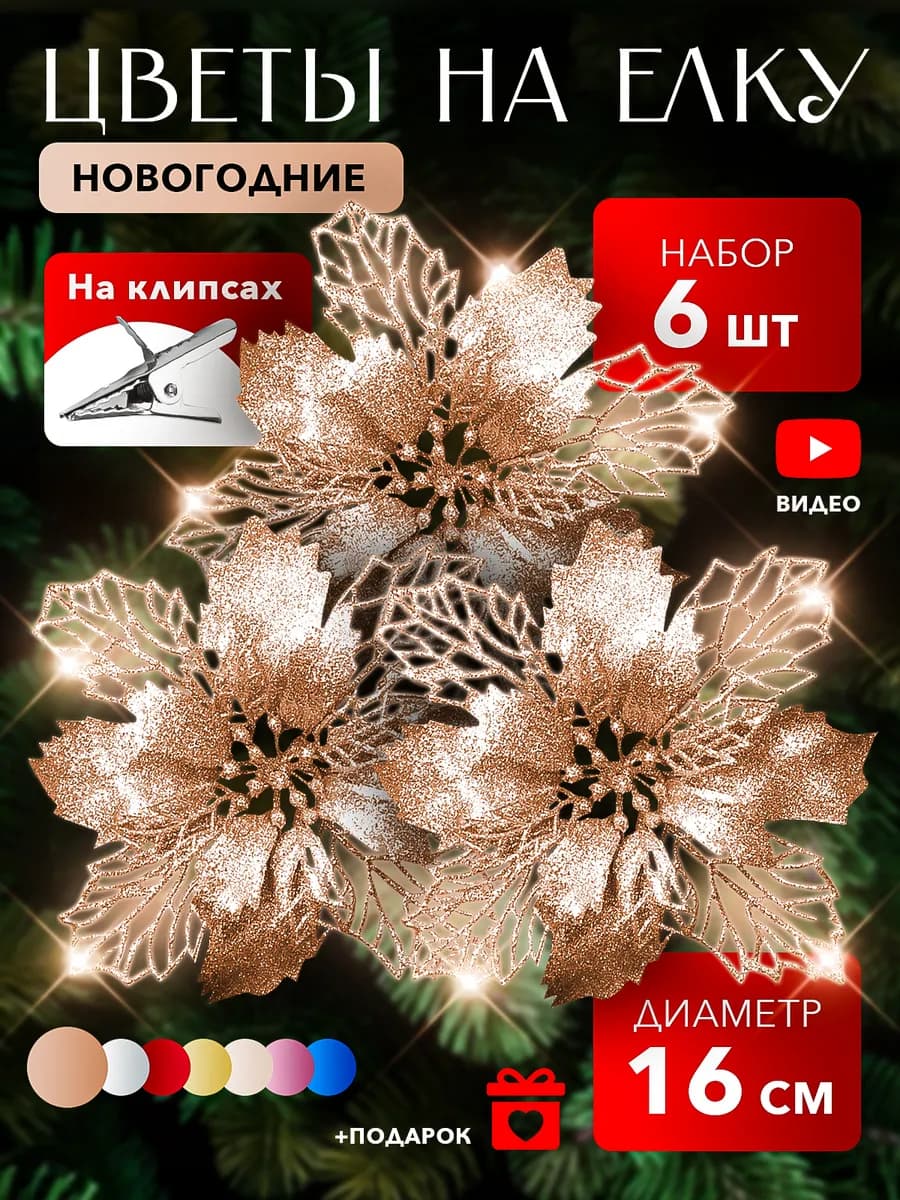 Елочные новогодние игрушки цветы на елку