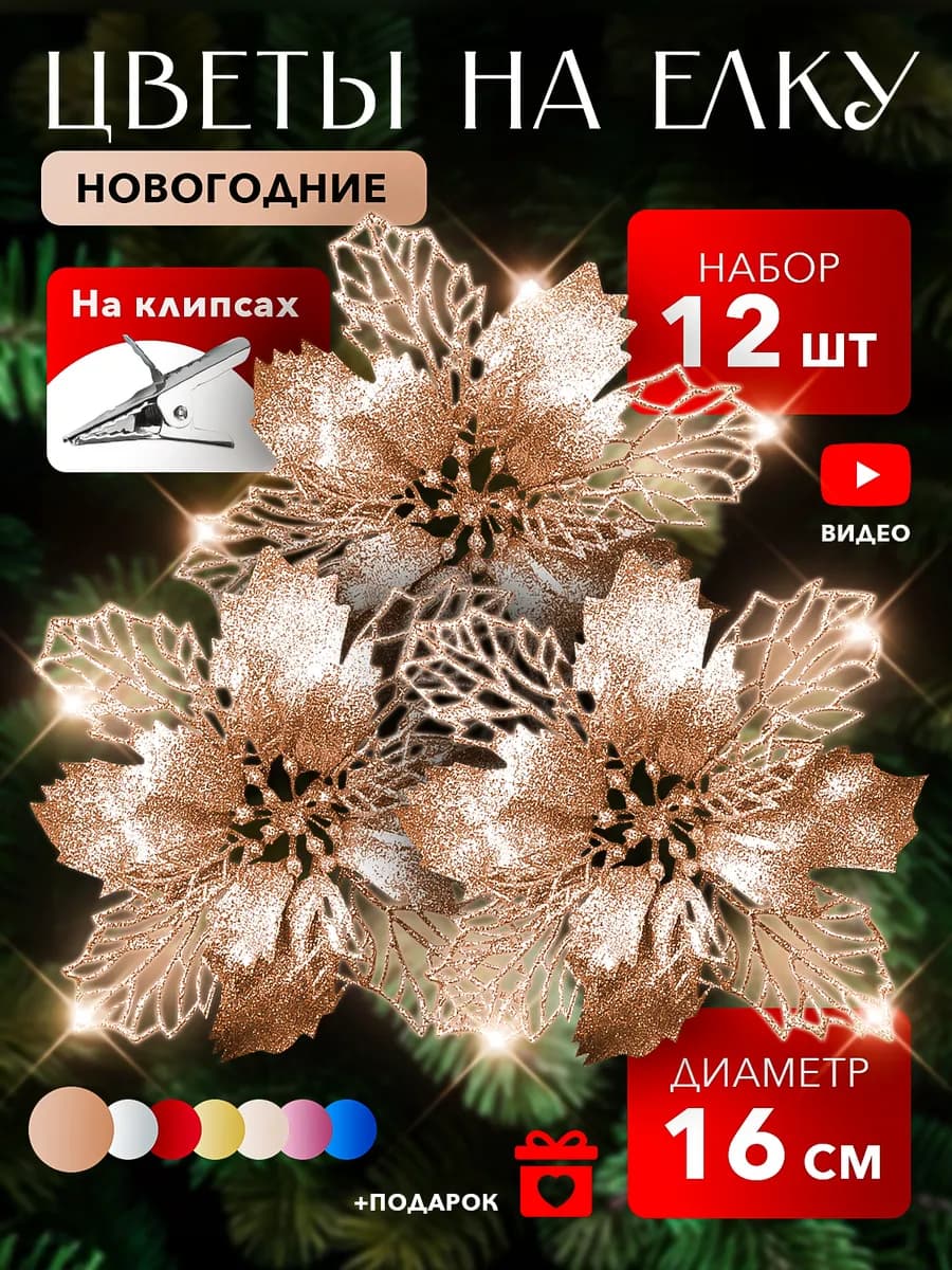 Елочные новогодние игрушки цветы на елку