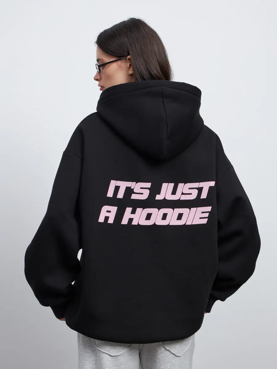 Худи оверсайз теплое с начесом и принтом на спине y2k