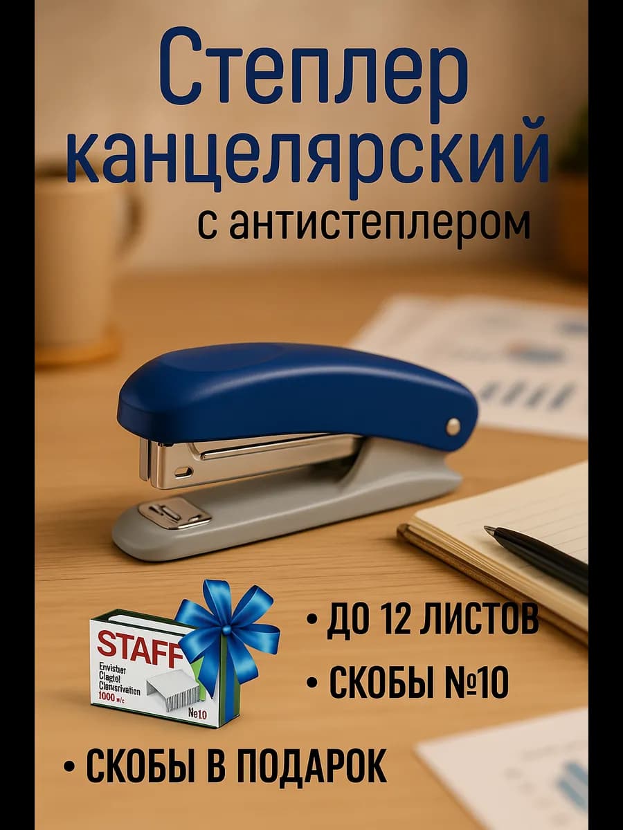 Степлер Брауберг синий + скобы