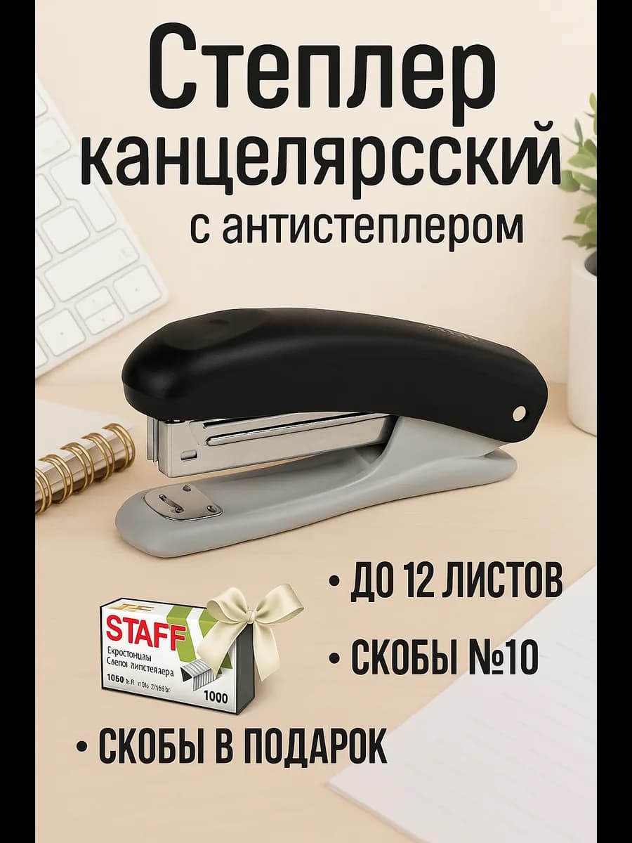 Степлер Брауберг черный + скобы
