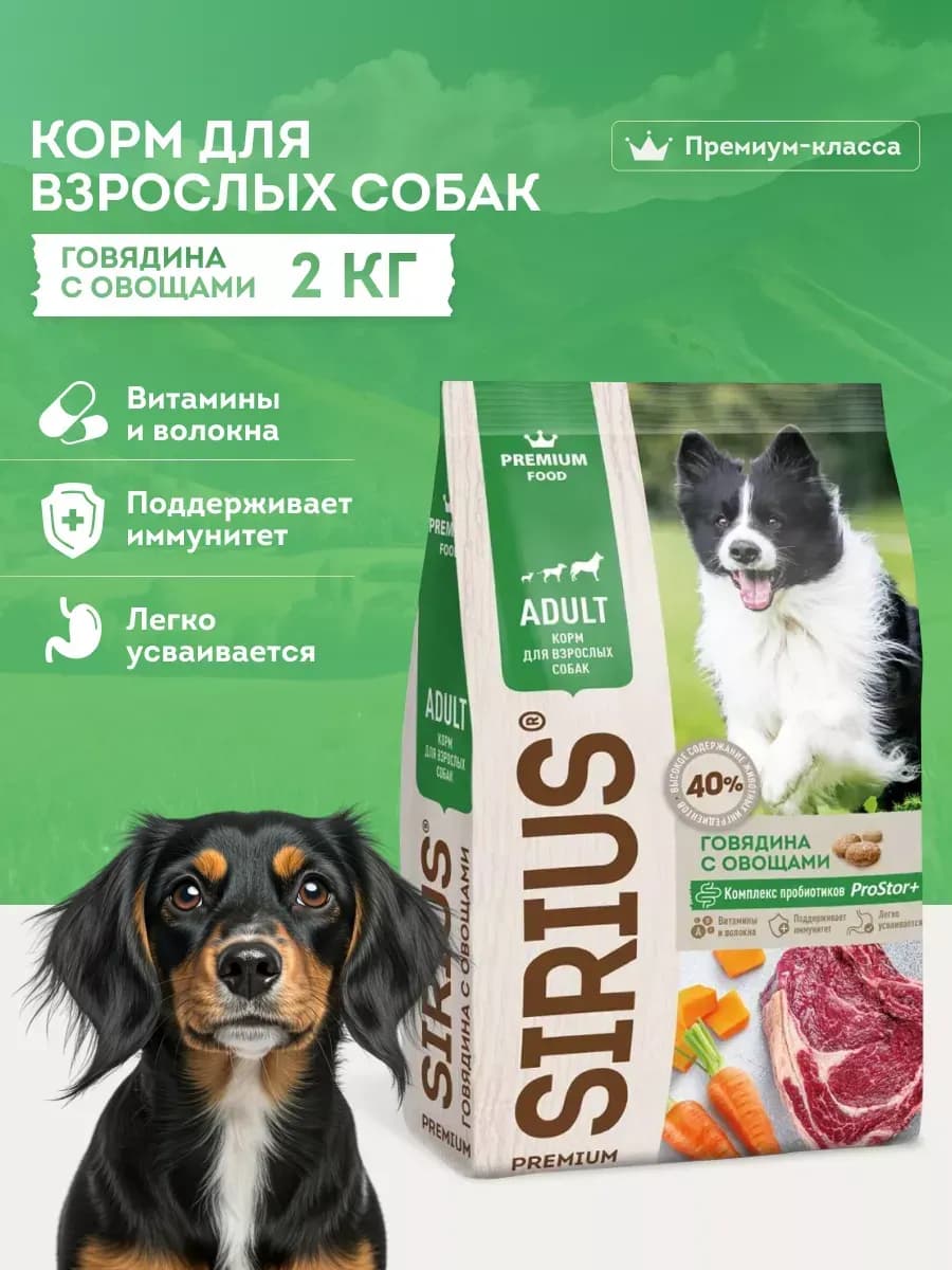 Корм для собак сухой, с говядиной, 2 кг