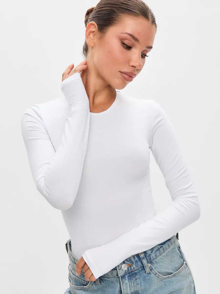 Боди белое с длинным рукавом