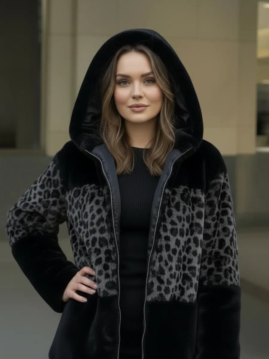 Дубленка зимняя двухсторонняя с капюшоном