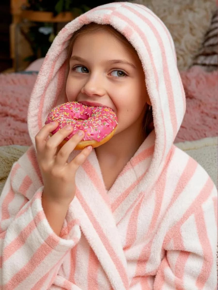 Халат длинный махровый подростковый домашний с капюшоном