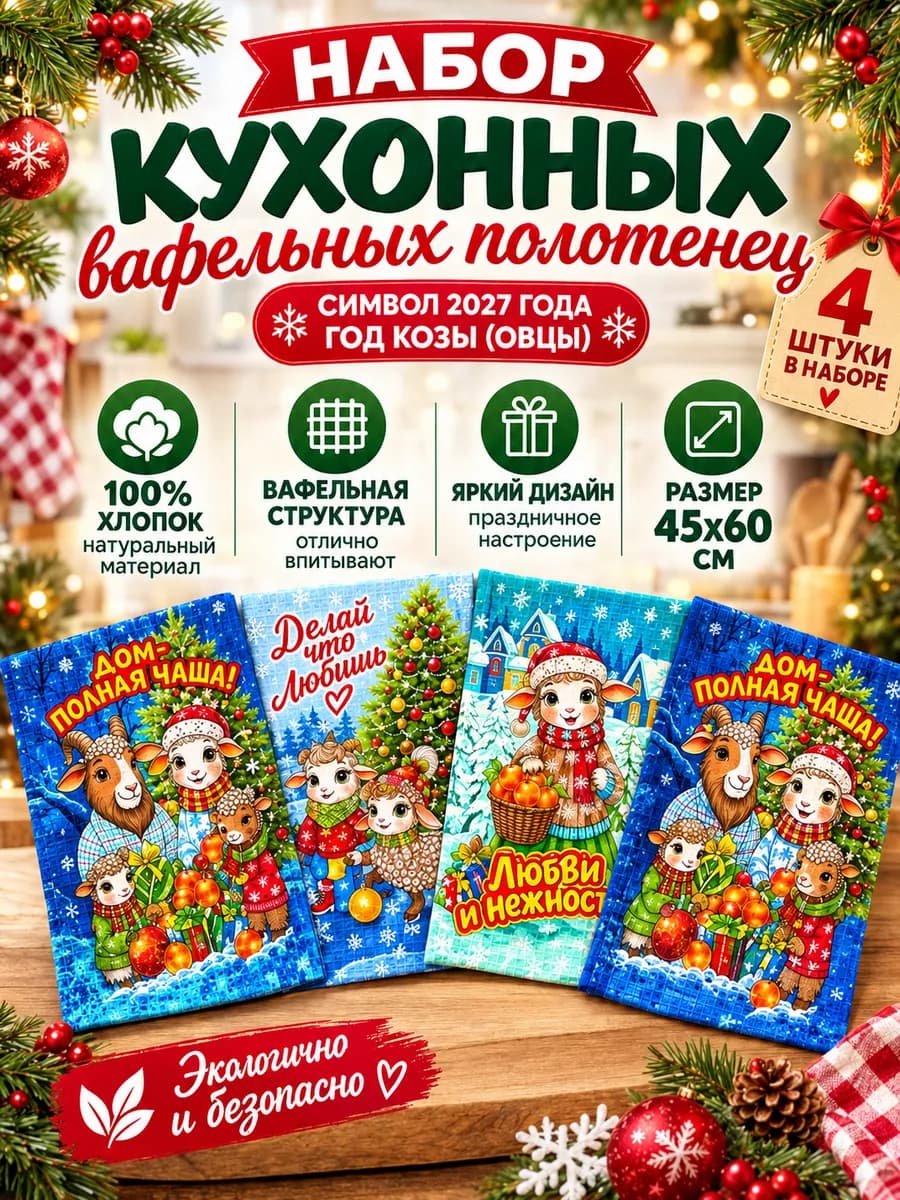 Подарочные новогодние полотенца символ 2027 года коза