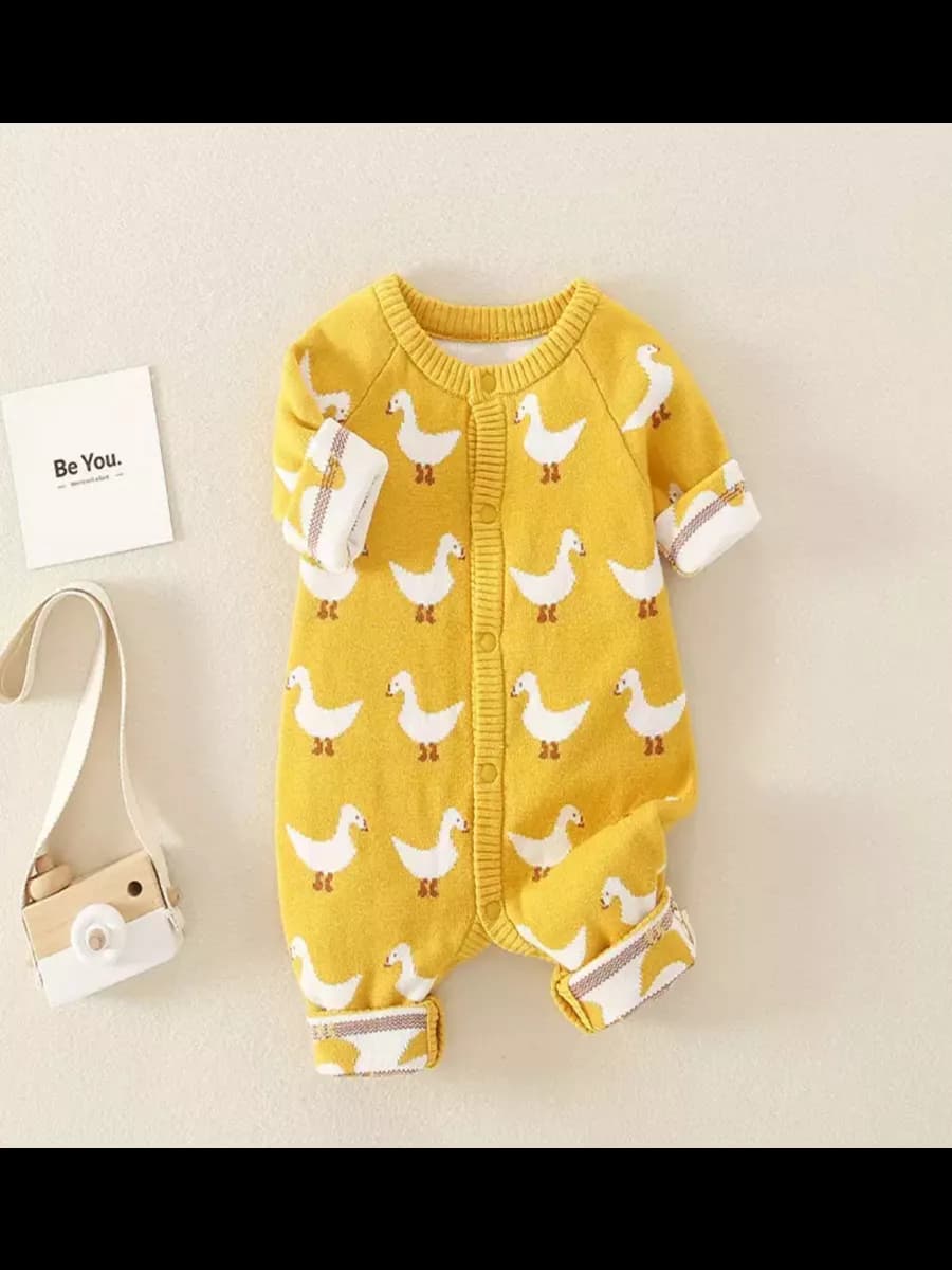 Вязаный комбинезон теплый для новорожденных