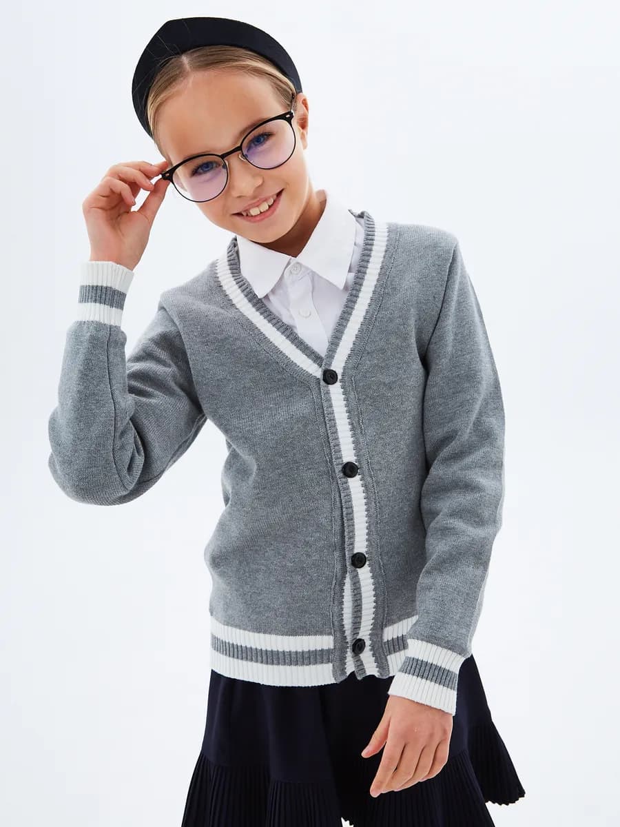 Кардиган для девочки и мальчика школьный на пуговицах серый