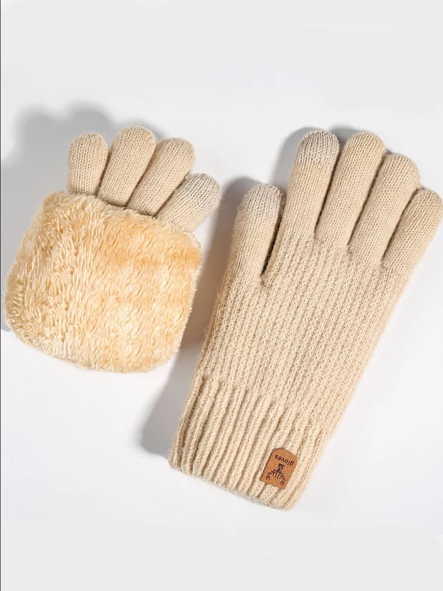 Перчатки зимние теплые с мехом вязаные сенсорные