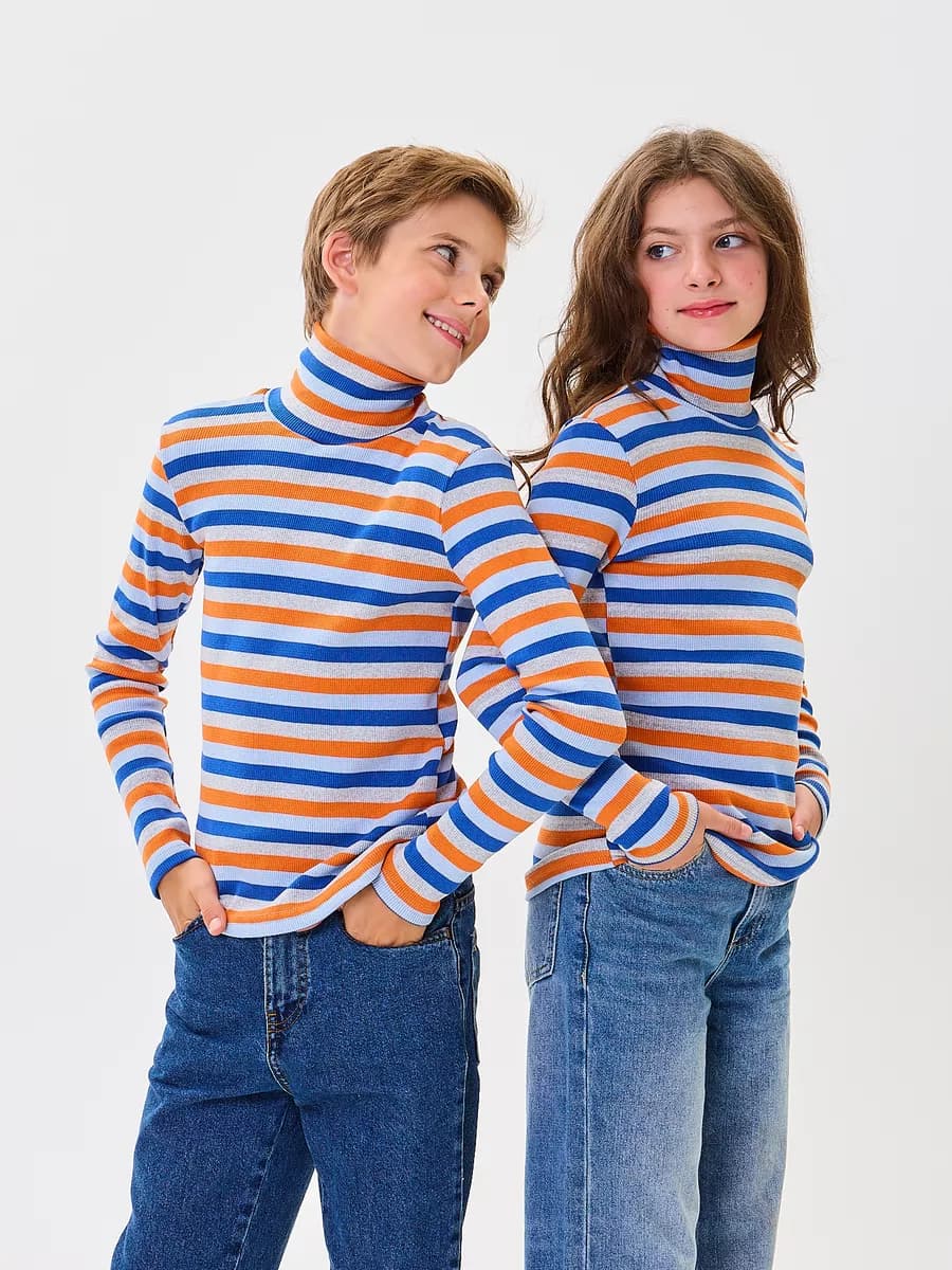 Водолазка школьная детская с горлом в полоску хлопок - фото 1