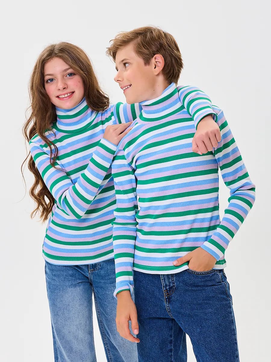 Водолазка школьная детская с горлом в полоску хлопок