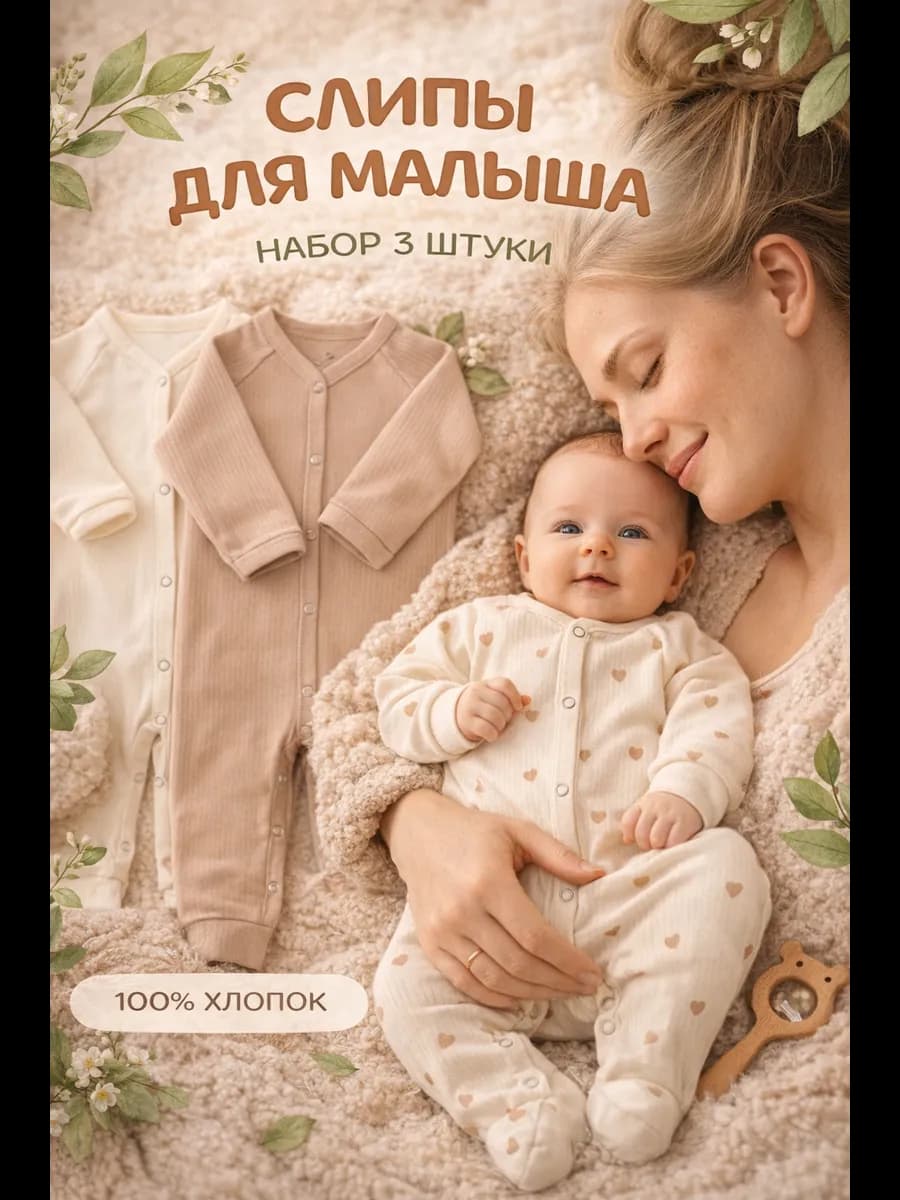 Набор слипов для новорождённых 3 шт