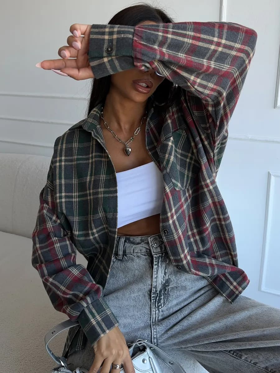 Рубашка в клетку оверсайз - фото 1