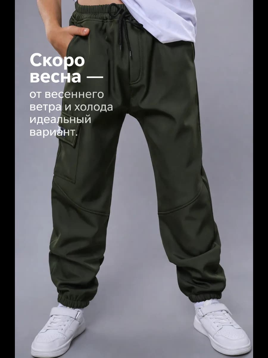 Брюки штаны джоггеры утепленные с начесом непродуваемые - фото 1