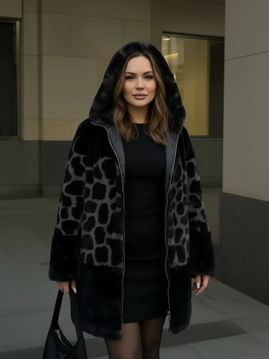 Дубленка зимняя двухсторонняя с капюшоном большие размеры