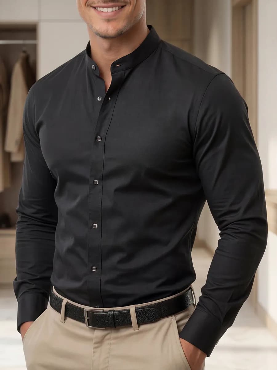 Рубашка классическая приталенная с воротником стойкой