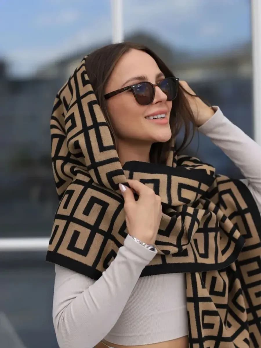 Шарф палантин кашемир теплый зимний двусторонний