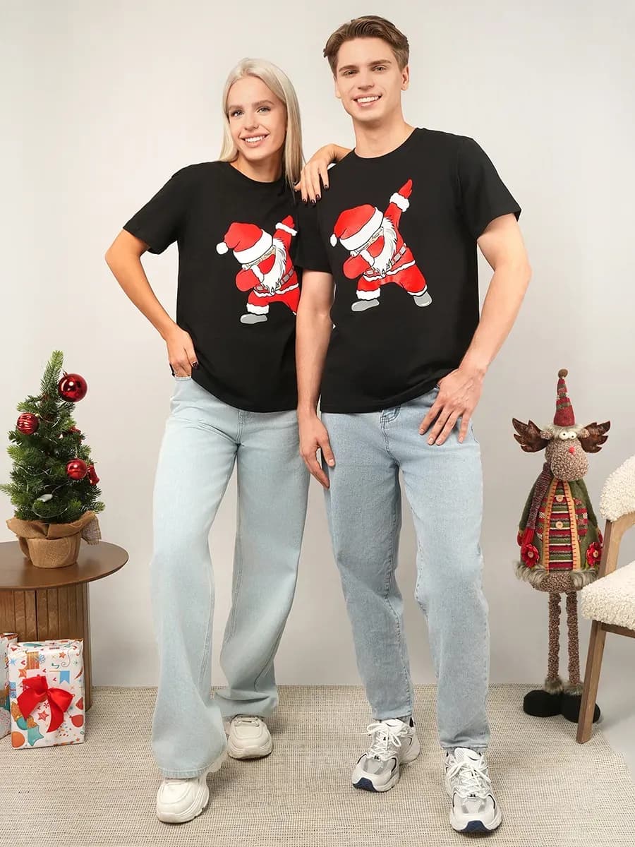 Футболка с принтом новогодняя хлопковая