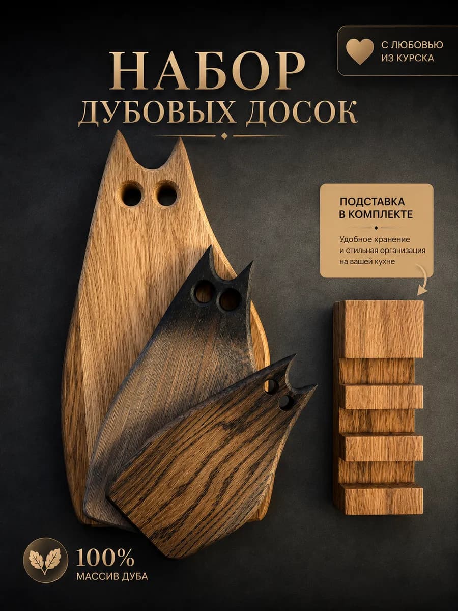 Доска разделочная деревянная набор с подставкой