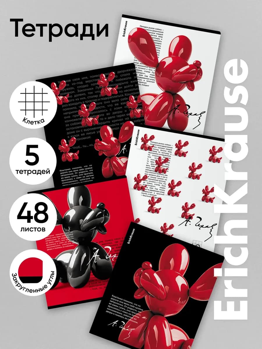 Тетрадь общая Balloon Dog, 48 листов, клетка 5 штук