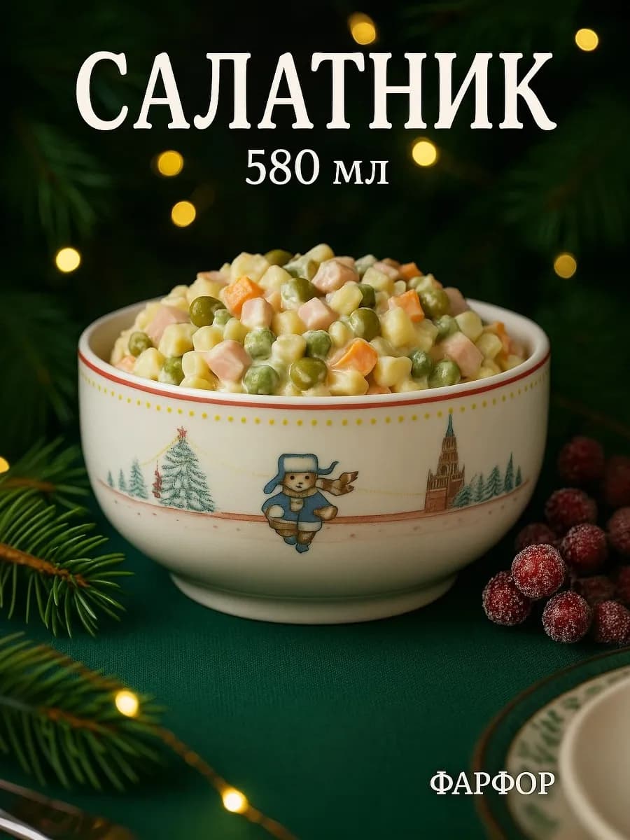 Салатник фарфоровый 580 мл «Московский мишка» 15 5×6 см