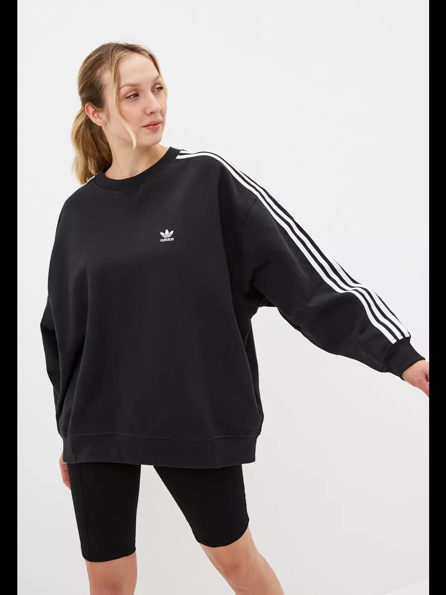 Кофта адидас, Свитшот черный оверсайз, без начеса