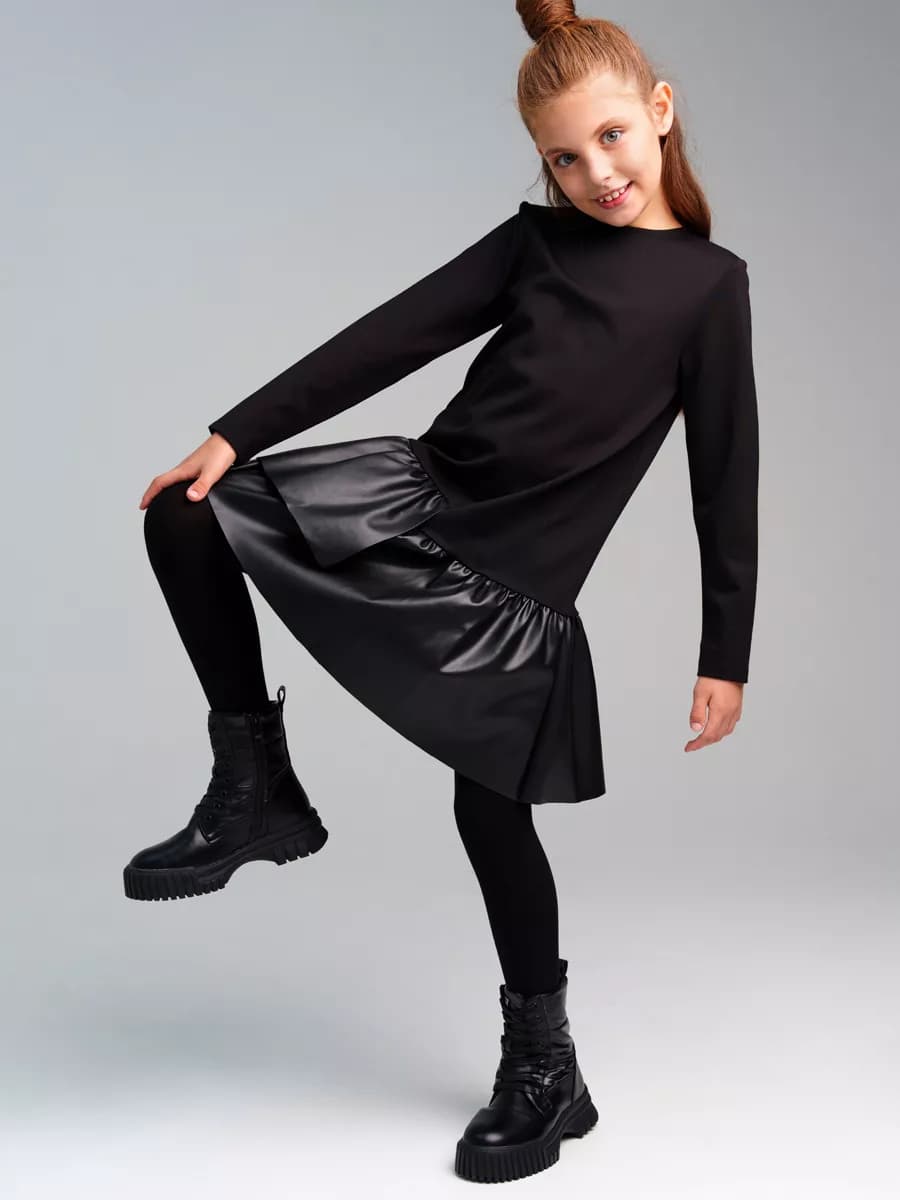 Платье с кожаной юбкой