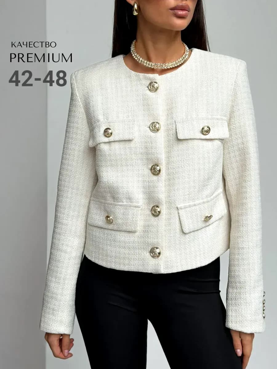 Твидовый пиджак укороченный жакет - фото 1