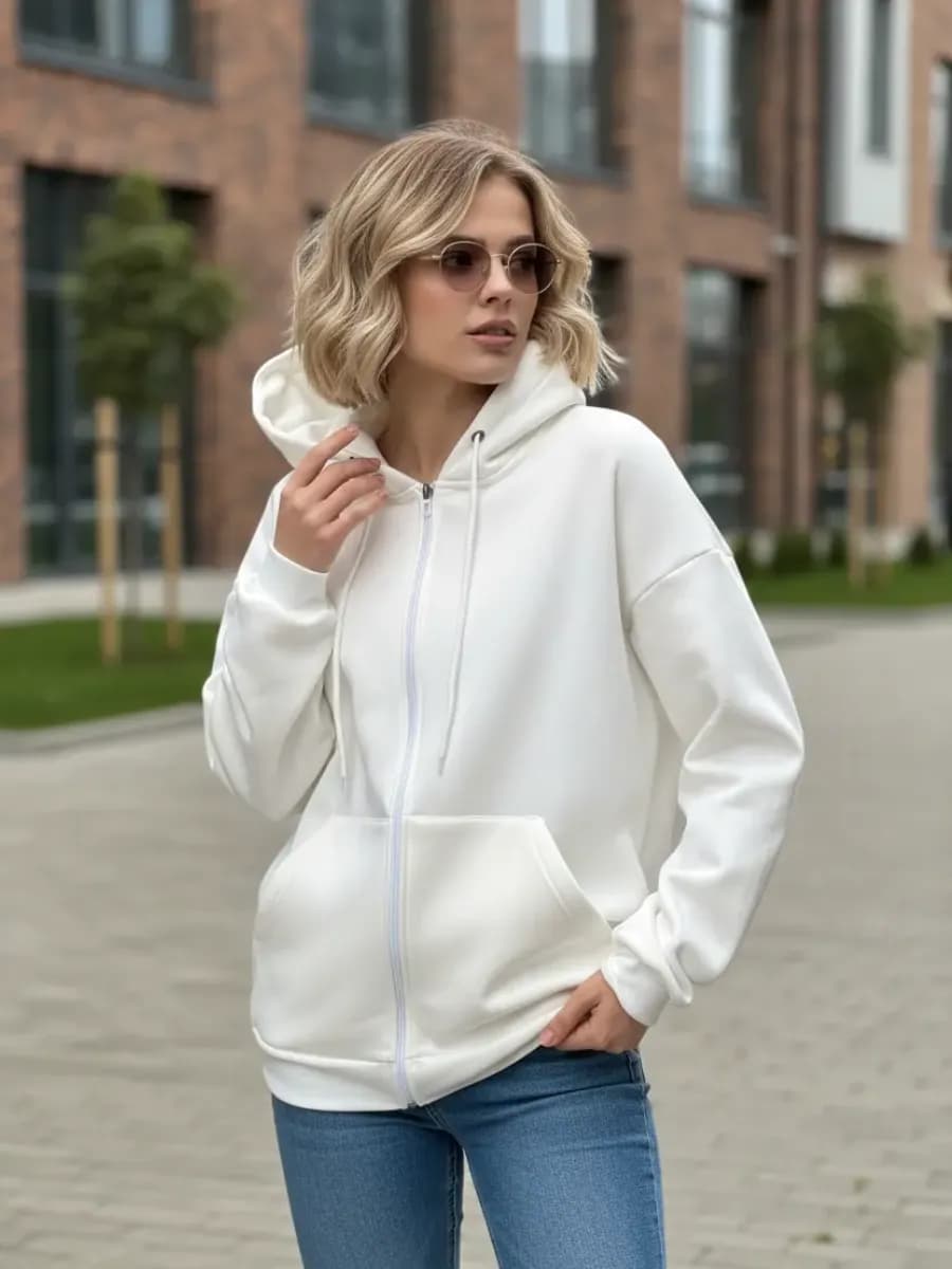 Зип худи оверсайз на молнии Зипка белая теплая Y2K - фото 1