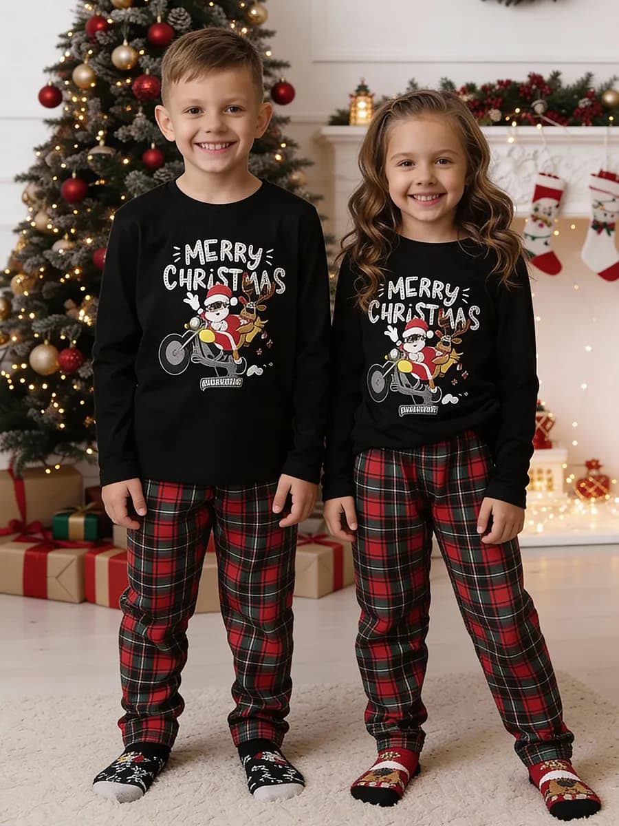 Новогодняя пижама со штанами семейная для мальчика - фото 1