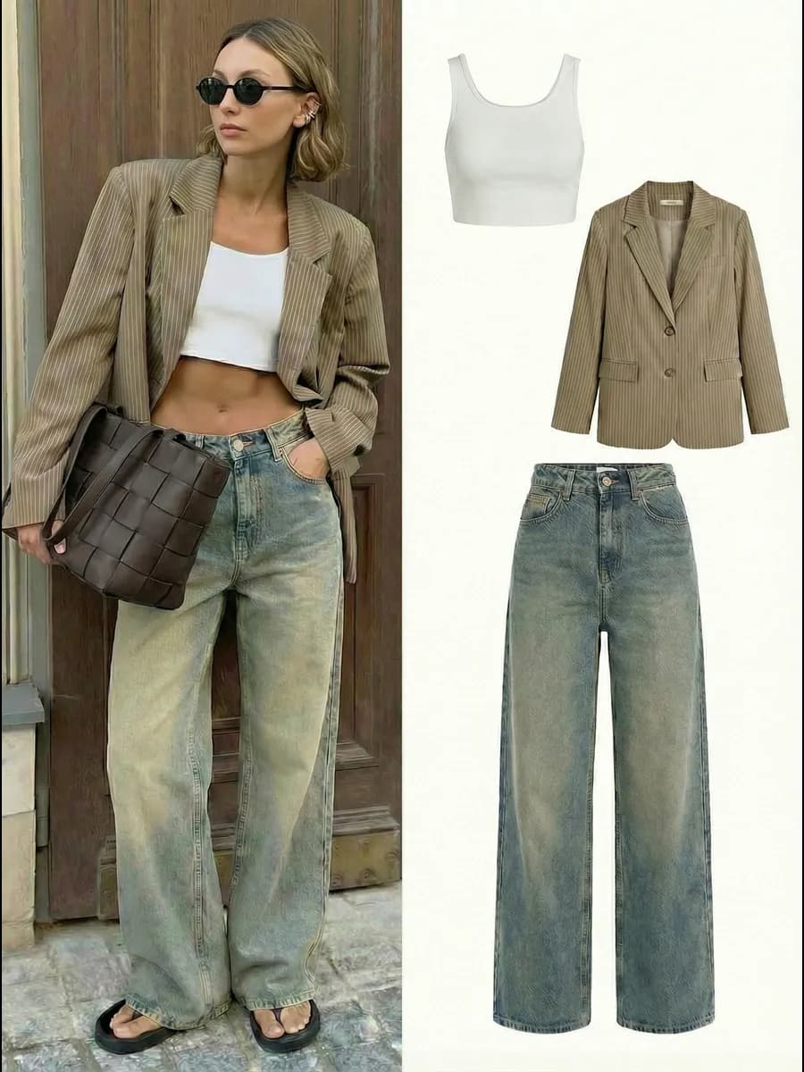 Джинсы широкие трубы высокая посадка