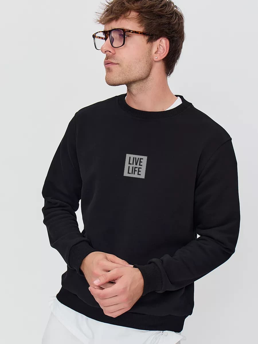 Свитшот черный однотонный без начеса с принтом