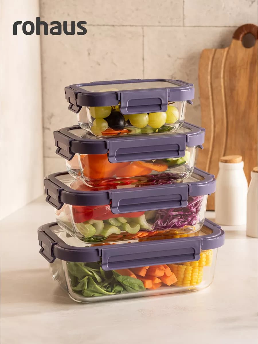 Набор стеклянных контейнеров 370мл, 650мл, 1000мл, 1500мл