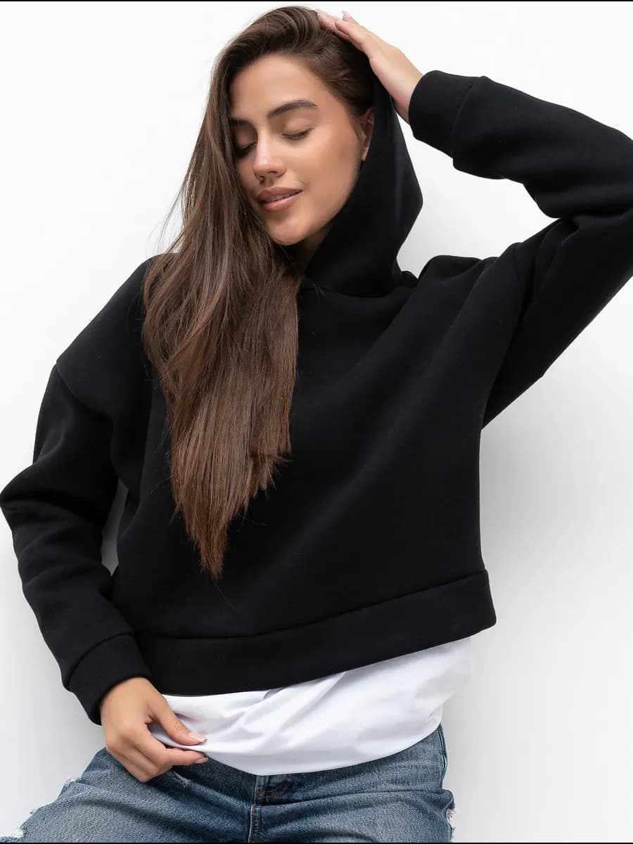 Худи оверсайз с начесом укороченное