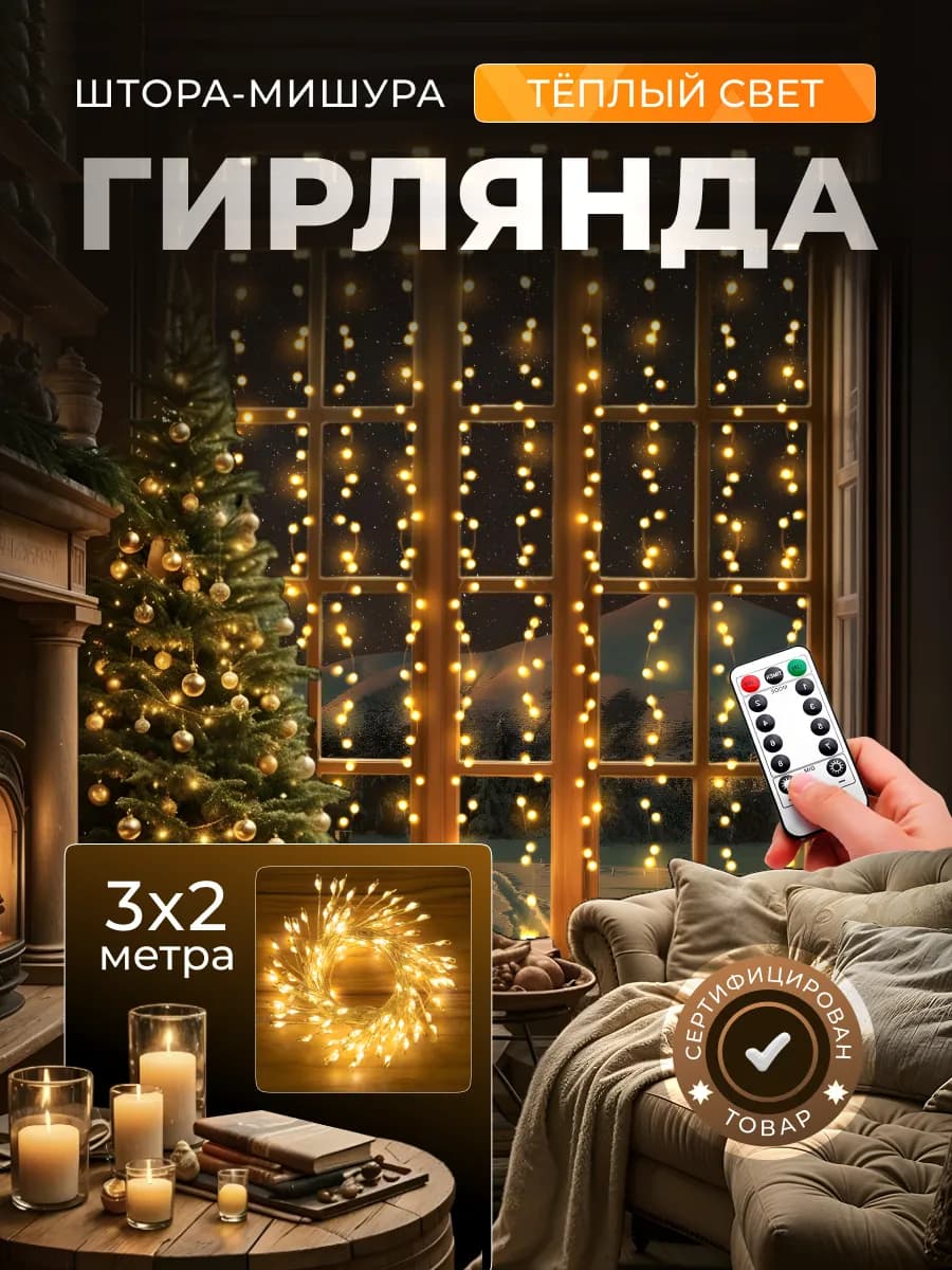 Гирлянда штора роса новогодняя 3x2 - фото 1